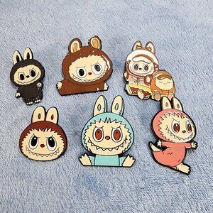 Labubu Enamel Pin Set of 6 Cute Cartoon Collectible Lapel Pin Badges Accessories